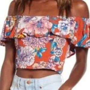 NWT Band if Gypsies Camellia Crop Top Floral Rust Size Large